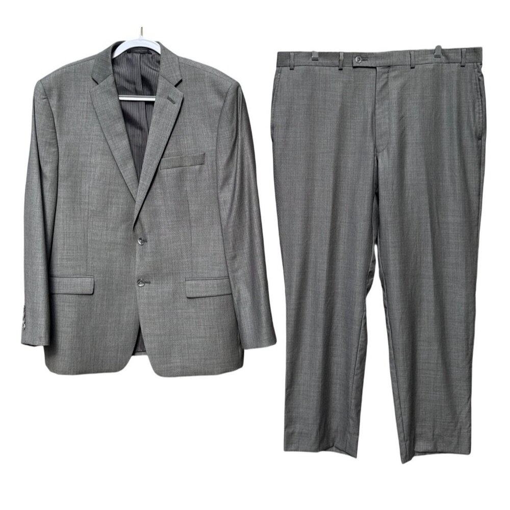 Calvin Klein Gray Men's Two-Piece Suit - Notch Lapel Jacket & Flat-Front Pants